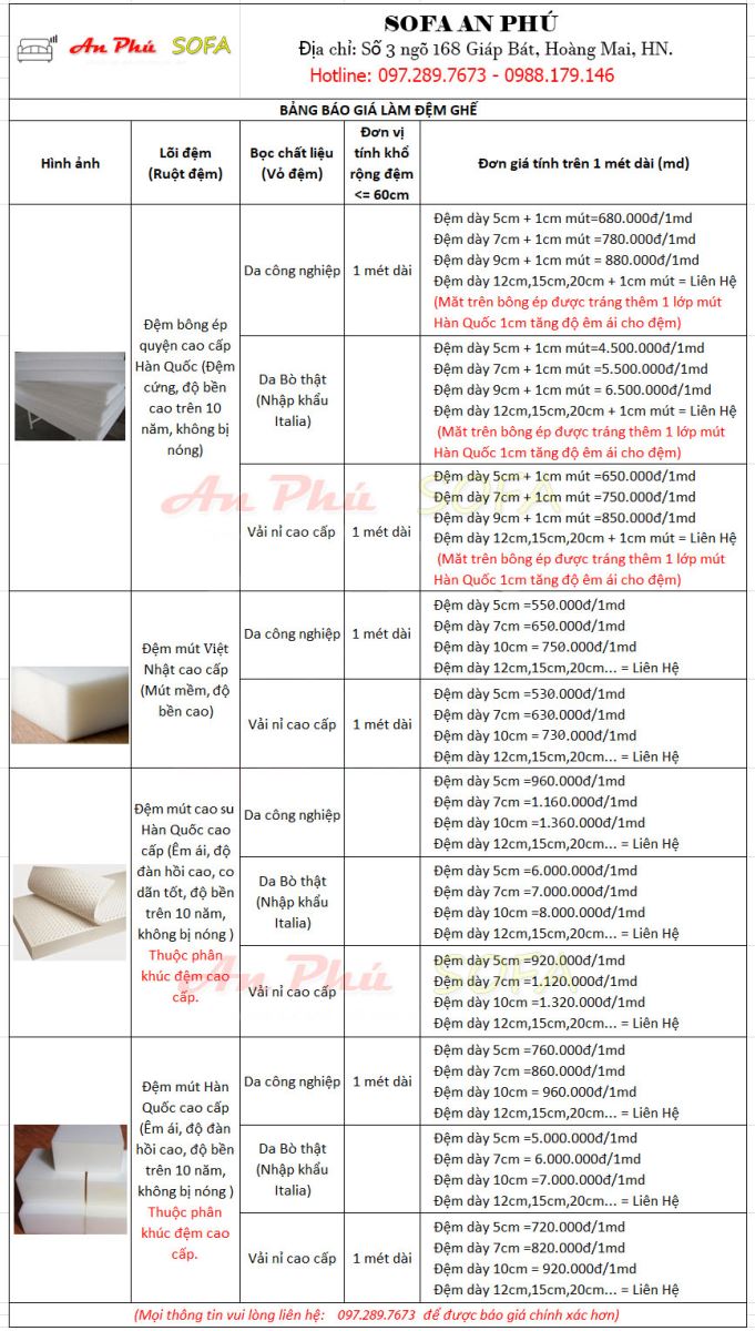 bảng giá bọc đệm ghế sofa gỗ